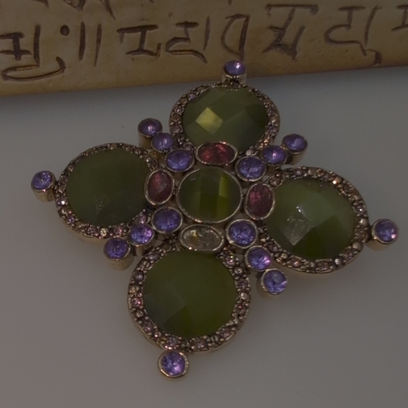 Monet Green and Purple Floral Brooch - Picture 3 of 6